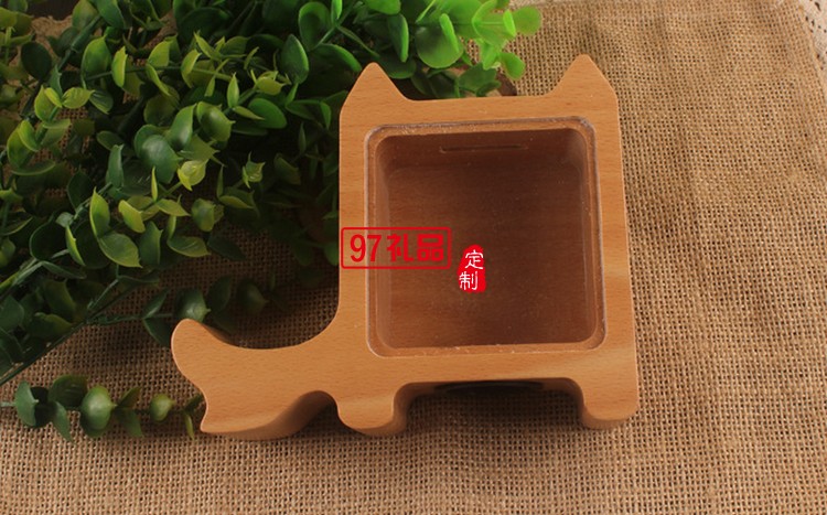 動(dòng)物形狀手機(jī)支架多功能原木零錢儲(chǔ)蓄罐