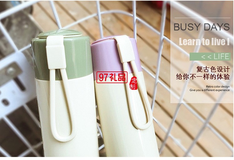 文藝風(fēng)直身時(shí)尚保溫杯 學(xué)院風(fēng)便攜隨手杯子 情侶細(xì)長水杯子
