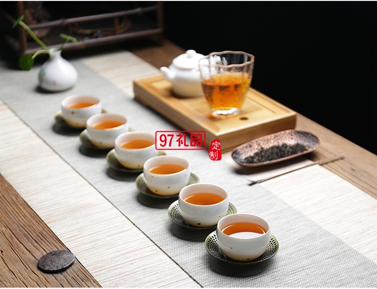 款茶杯陶瓷套裝 大潤窯六個(gè)裝品茗杯純色金點(diǎn)杯