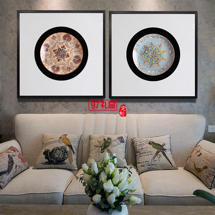 立體實(shí)物陶瓷盤(pán)軟裝樣板房有框掛畫(huà)