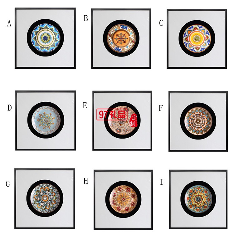 立體實(shí)物陶瓷盤(pán)軟裝樣板房有框掛畫(huà)