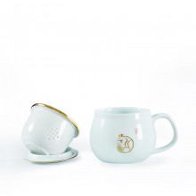 鵝絨白十二生肖茶漏杯辦公杯帶過(guò)濾網(wǎng)帶蓋杯子青瓷杯個(gè)人泡茶茶杯