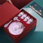 描金影青麒麟玄鶴款餐具新款祥瑞玉瓷碗盤(pán)