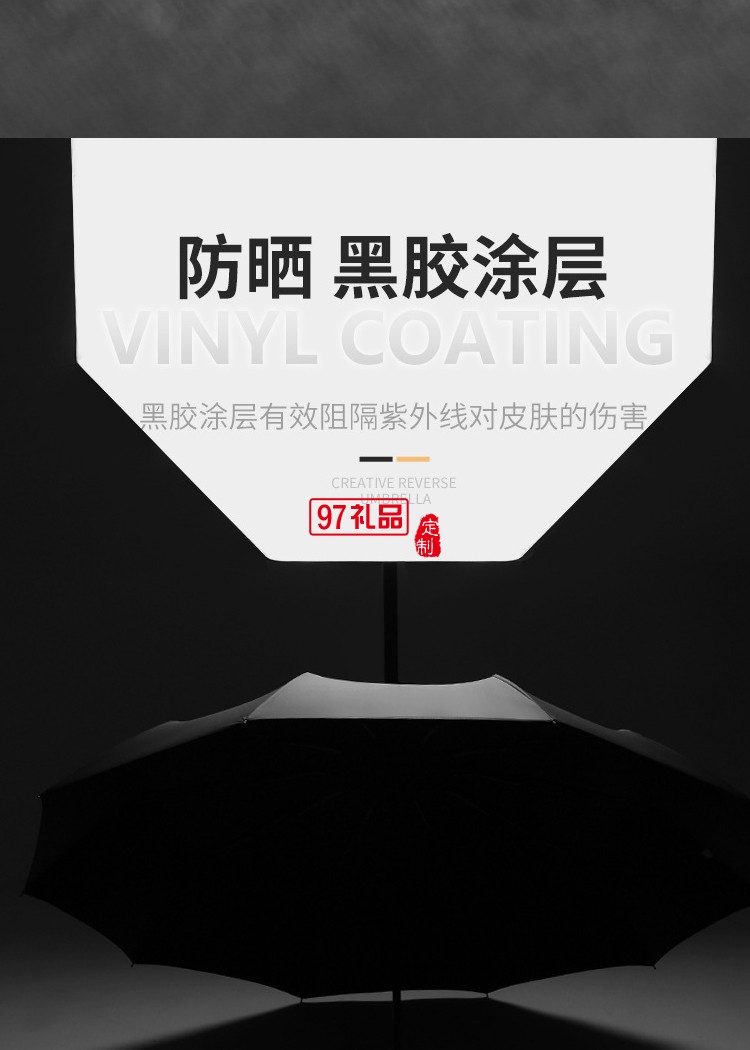 10k黑膠全自動(dòng)折疊小清新雨傘金柄三折遮陽傘