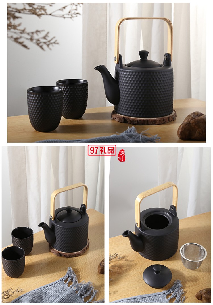 日式陶瓷茶壺家用創(chuàng)意水壺泡茶壺北歐簡(jiǎn)約茶杯浮雕茶具