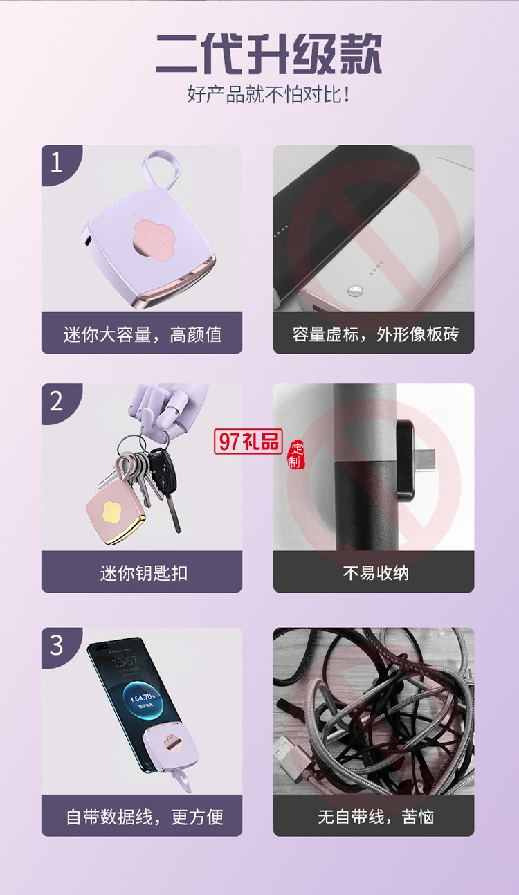 自帶線(xiàn)可愛(ài)便攜移動(dòng)電源 應(yīng)急超薄2000毫安