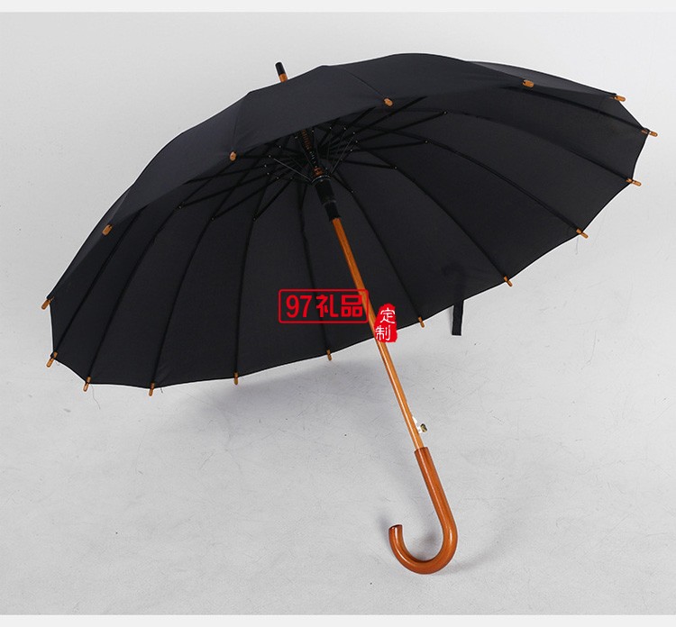 復(fù)古雨傘16骨長(zhǎng)柄木桿純色日系簡(jiǎn)約直桿傘