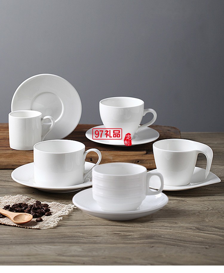 咖啡杯碟套裝 陶瓷創(chuàng)意 歐式咖啡杯純白 簡約咖啡杯 可定制杯子
