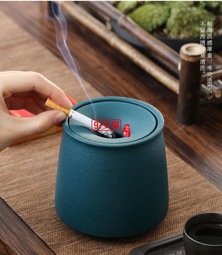 陶瓷煙灰缸個性時(shí)尚家用客廳帶蓋防飛灰可以定制logo