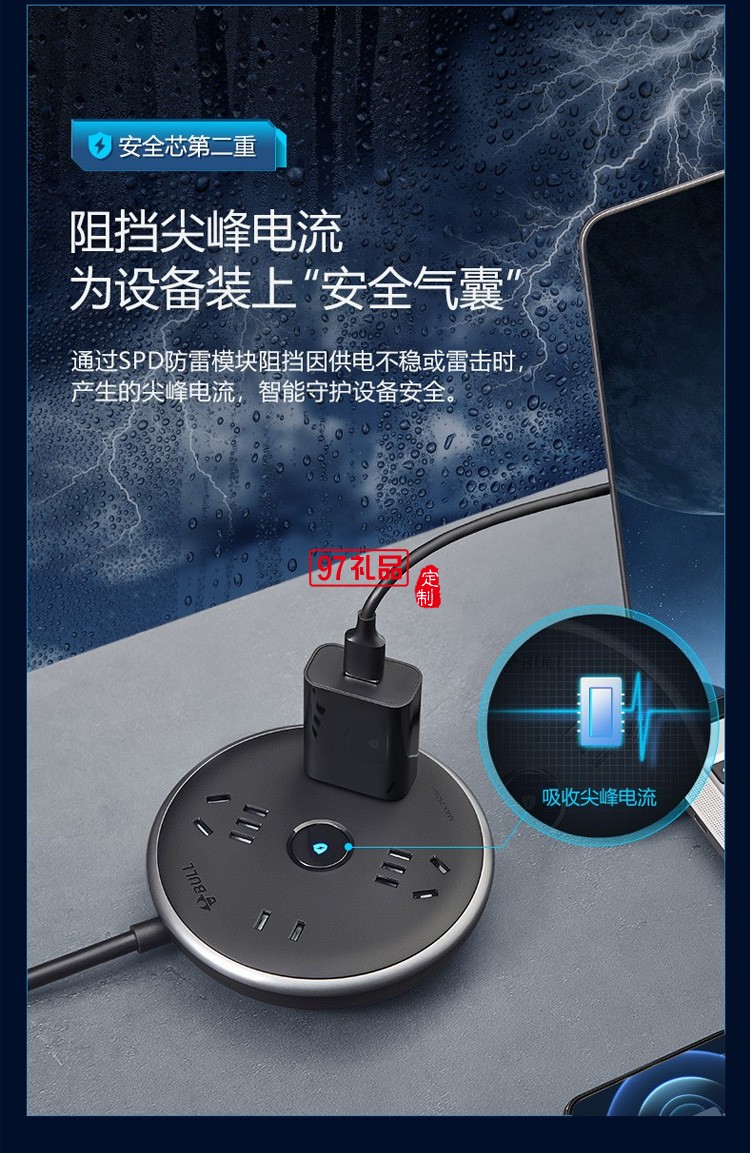 公牛飛碟插座接線(xiàn)板多功能宿舍多孔智能排插R6220定制公司廣告禮品