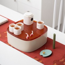 中秋桂月團圓國風(fēng)陶瓷茶具套裝手繪玉兔品茗杯壺 家用送禮盒裝